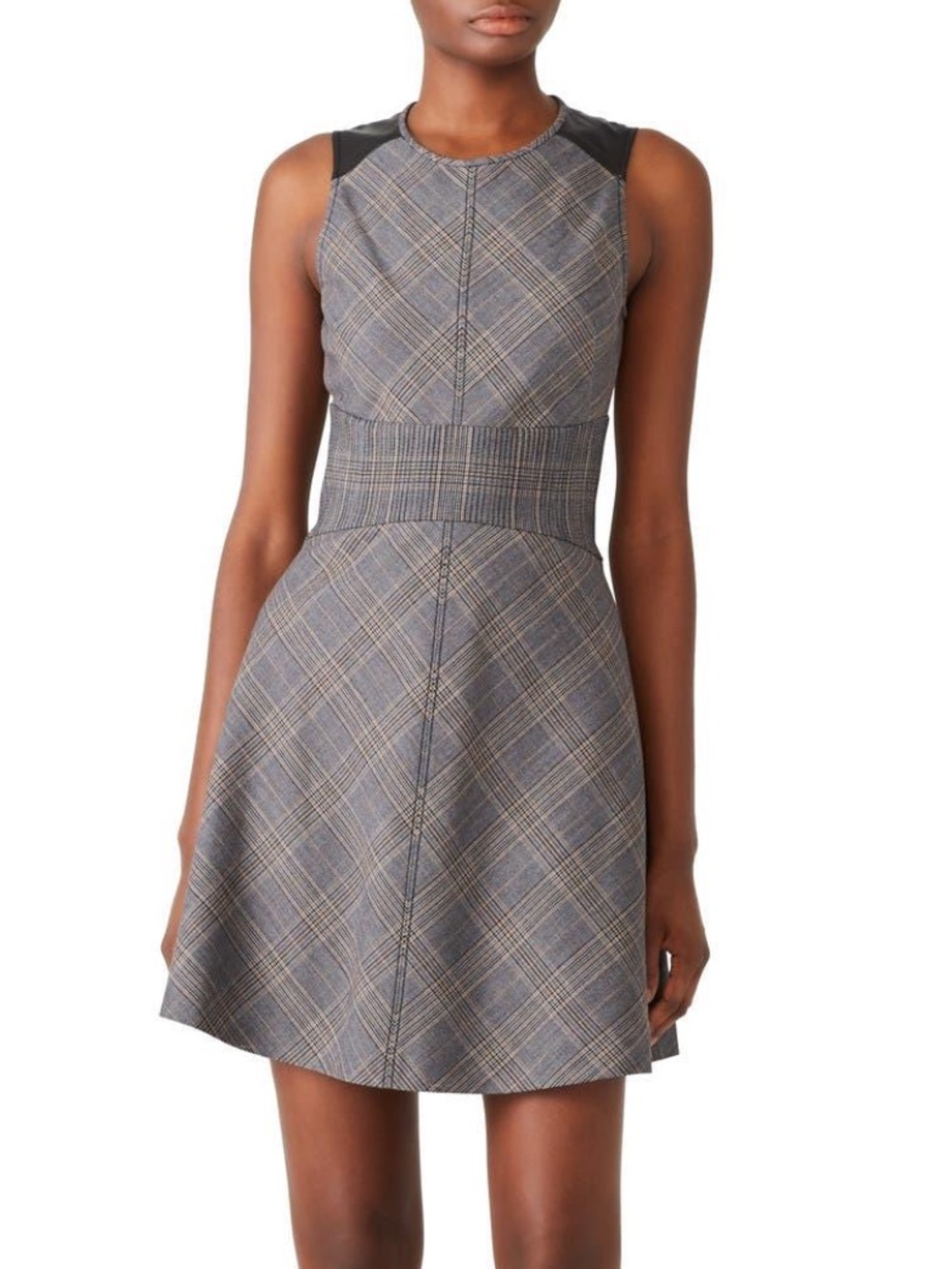 Derek Lam 10 Crosby Plaid Corset Waist Faux Leather Fit & Flare Dress 18